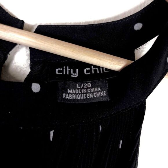 NEW City Chic Miriam Chiffon Pleated Halter Midi Dress Black Polkadot Plus 20 - Picture 2 of 7